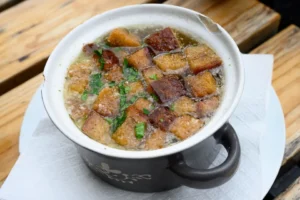Czech garlic soup, called Česnečka