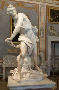Bernini's statue of David at the Galleria Borghese.
